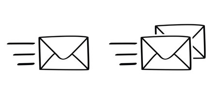 Cartoon send letter, envelope, message or email icon. Sending a message. Post box or post office sign.のイラスト素材