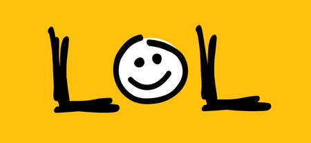 slogan lol. Vector cartoon laughing sign. Motivation, inspiration with happy smile. Hand drawn word for possitive emotions quotes for banner or wallpaper. Relax and chill.のイラスト素材