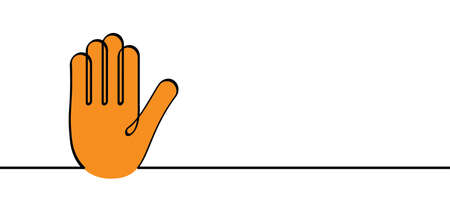 Orange the world. International day for the elimination of violence against women and girls. Cartoon line drawing hands or stop hand gesture. Hand palm icon or symbol. Vector campaign logo.のイラスト素材