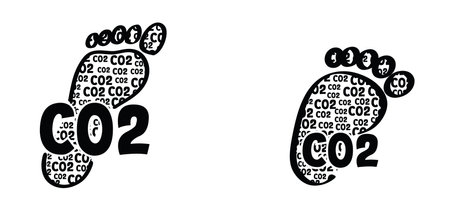 Carbon CO2 foot symbol ecological footprint. Human eco-friendly footprints. Kids feet and foot steps. Vector baby footsteps icon or pictogram. cartoon, comic footstepのイラスト素材