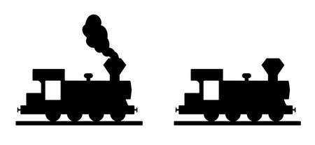 Cartoon old train station. steam train Locomotive with smoke or clouds. Flat vector railway icon. Old fashioned icon. Railway station signのイラスト素材