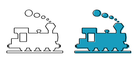 Cartoon old train station. steam train Locomotive with smoke or clouds. Flat vector railway icon. Old fashioned icon. Railway station signのイラスト素材
