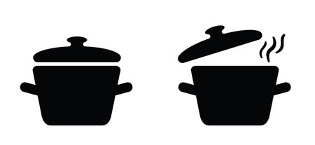 Stew pot Cartoon pot or pan food icon or pictogram. Cooking, picnic or eating logo or symbol. Vector...