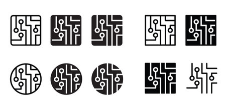 Circuit board or electronic motherboard. lines and dots connect. Vector high tech technology data. Communication and engineering concept. digital tech background. Circles squares drawing design.のイラスト素材