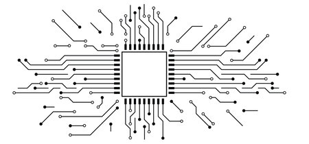 Circuit board or electronic motherboard. lines and dots connect. Vector high tech technology data. Communication and engineering concept. digital tech background. Corporate engineering drawing design.のイラスト素材