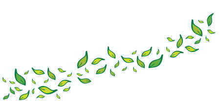 Cartoon nature plant concept logo. Three leaves green leaf background pattern ecology element. Vector flying or falling leaves icon or pictogram. Summer spring time.のイラスト素材