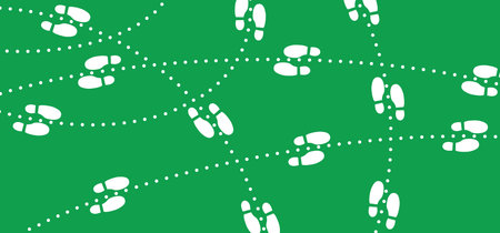 Footpath walking route with shoe. Flat vector footprint. Footsteps silhouette icon or logo. Human...