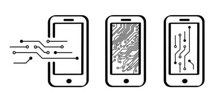 Circuit board or electronic motherboard. lines and dots connect. Vector mobile phone high tech technology data. Communication and engineering concept. digital tech background. Corporate engineering drawing design.のイラスト素材