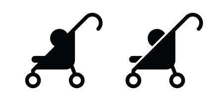 Baby stroller or buggy. Walking for taking care of children. Cartoon vector Baby carriage icon or symbol. push chair iconのイラスト素材