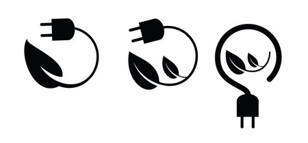 Cartoon green bio or eco power icon or symbol. Natural nergy sveing leaves and electric plugs....
