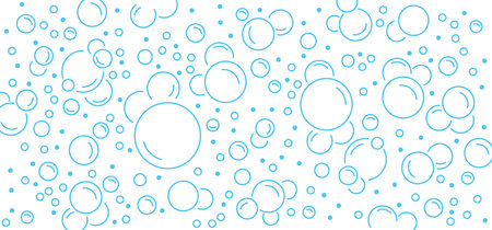 Blue sparkling water background. water drops. Cartoon bath soap with lather silhouette. Soap with foam and bubbles. Clean water Vector icon or symbol.のイラスト素材