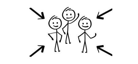 Cartoon emergency evacuation assembly point. Cartoon vector meeting, evacuation plan icon or pictogram. Service concept symbol or sign. Muster point location area. Stickman or stick figure manのイラスト素材