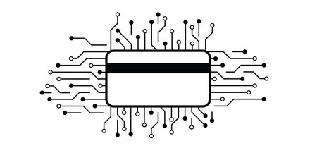 credit card icon. Bank payment, shopping symbol. Circuit board or electronic motherboard. lines and dots connect. Vector credit card data, digital tech background. login, password, pin codeのイラスト素材
