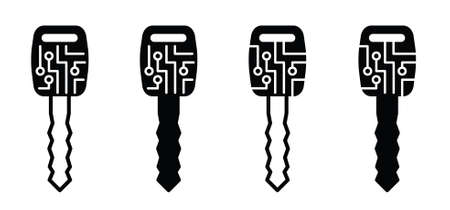 Digital key for login or password. Microchip, circuit board or electronic motherboard. lines and dots connect. Vector high tech technology data. login, password, pin codeのイラスト素材