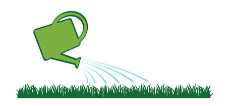 watering can. Grass lawn with garden hosepipe. Cartoon grass icon or pictogram. Irrigation system for drip watering lawn, field, or grass. Sprinkler, sprinkler irrigation symbol or logo. Sparkling with waterのイラスト素材