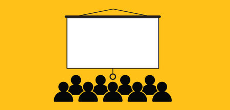 Hanging presentation screen. Empty board or billboard. Screen projector for cinema, movie, games and...