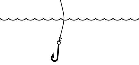 National go fishing day june 18 holiday concept. Cartoon vector fish hook banner. I love fishing or happy family fishing day. Fishhook for in the water, river or lake sign. Fish food icon or logo.のイラスト素材
