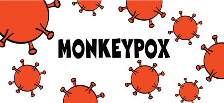 Monkeypox or monkey pox viral disease icon or logo. Virus outbreak pandemic. Disease spread, symptoms or precautions icon.のイラスト素材