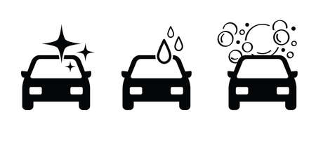 Car wash icon or logo. Cartoon Car wash soap, sparkling water, water drops and bubbles. Service for polishing, cleaning, waxing the car. services and equipment of washing the car.のイラスト素材