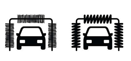 Car wash icon or logo. Cartoon Car wash soap, sparkling water, water drops and bubbles. Service for polishing, cleaning, waxing the car. services and equipment of washing the car.のイラスト素材