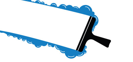 window cleaning glass service, cleaning and maintenance. Windows cleaning tool line icon or logo. Cartoon washes, hygiene vector. Washing glass with a squeegee icon or symbol. Clean or cleanup tools.のイラスト素材