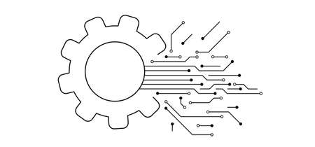 Cartoon cogwheel, gear mechanism. technology data icon. Digital technology symbol or icon. For chip and process. Input or output. login and password.のイラスト素材