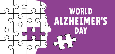 jigsaw puzzle pieces. World Alzheimer's day or People suffering from the brain disease and memory loss, for neurology, mental illness. Alzheimer's, Parkinson's disease symptoms. June or September 21のイラスト素材