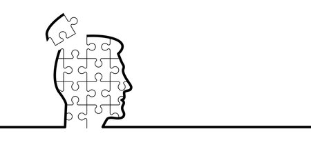 Head, face and jigsaw puzzle pieces. World Alzheimer's Day. People suffering from the brain disease and memory loss, for neurology, mental illness. Alzheimer's disease symptoms. June or Septemberのイラスト素材