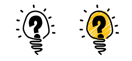 Cartoon brain electric lamp idea with question mark. FAQ, business loading concept. Vector light bulb icon or sign ideas. Brilliant lightbulb education or invention icon.のイラスト素材