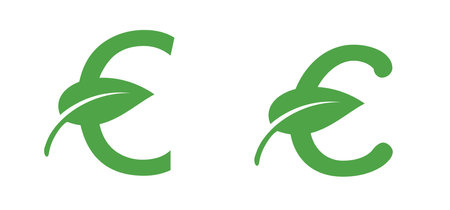 Euro money symbol with leaf. Vector business cash or save currency bank sign or icon. Concept of investment, European market. Cartoon euro currency, environment green bio, eco conceptのイラスト素材