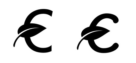 Euro money symbol with leaf. Vector business cash or save currency bank sign or icon. Concept of investment, European market. Cartoon euro currency, environment green bio, eco conceptのイラスト素材