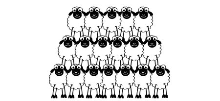 Cartoon, comic cute black and white sheep stickman. sheep icon. Drawing black sheep lamb sign or icon. Stick figure character. Happy animal face.のイラスト素材