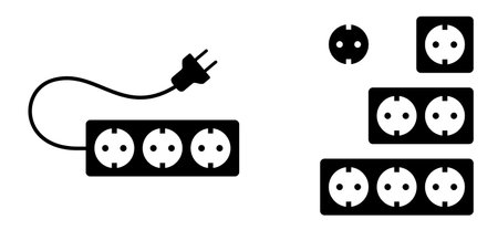 Cartoon electrical plug. socket, electricity, power symbol. Power plugs and cable. Socket plug adaptor. Wire, cable of energy iconのイラスト素材