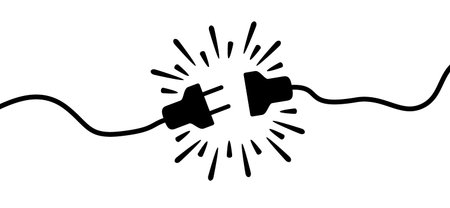 Cartoon electrical plug. socket, electricity, power symbol. Power plugs and cable. Socket plug adaptor. Wire, cable or energy icon.のイラスト素材