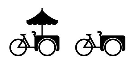 Cartoon business bicycle transport. City cargo bike icon or logo. bicycling shop or for children or food cart. carrier tricycle or carrier cycle symbol. Big bicycles, transportation.のイラスト素材