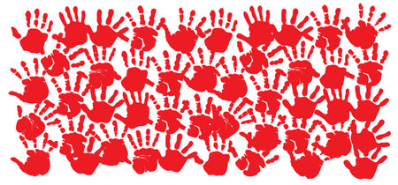 save hands day. Paint hand or hand print silhouette. February, campaign to end the use of child soldiers. Help, help to stop child abuse. Show your red hand to the world. save hands,のイラスト素材