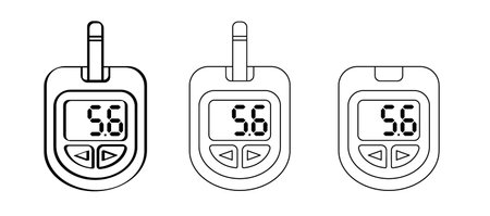 Blood, glucose meter or glucometer. Blood sugar test, level on display. diabetes insulin. Device for testing and monitoring level of sugar. Cartoon control and diagnosis of diabetes.のイラスト素材