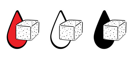Cartoon blood sugar, glucose level icon or synbol. Blood drop and sugar cube. For world diabetes day.  Diabetes, sugar cubes. Inside blood drop. blood sugar test. diabetes problemのイラスト素材
