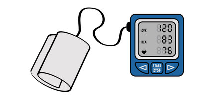 Cartoon blood pressure monitor, Medical tonometer. Pressure blood high or low, medical device....