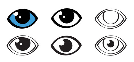 Cartoon drawing blue eye and iris. For world sight day, observed on October 13. Eyes pictogram. Healthcare icon. Retina scan eye symbol. Ophthalmology concept.のイラスト素材
