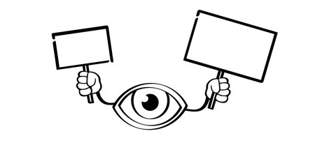 Cartoon drawing stick man, stick figures man and eye and iris. For world sight day, observed on October 13. Eyes pictogram. Healthcare icon. Retina scan eye symbol. Ophthalmology concept.のイラスト素材