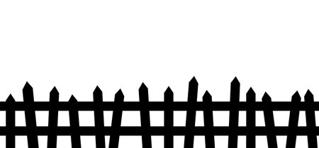 Cartoon horizontal fence balustrade. For grass, flower border. Vector wooden, privacy barrier. Picket fences icon or sign. panel board. fence post or fence post. For garden or farmer.のイラスト素材
