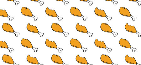 Cartoon chicken or turkey leg. BBQ, food meat. Fried crispy chicken legs. Roasted fast food drumsticks symbol. Fast food cafe conceptのイラスト素材