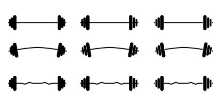 Cartoon barbell weight icon or Strength symbol. Hand lifted barbell weight. Weightlifting sticks or stick, training concept. Weightlifter lifts big or heavy weight barbell. Vectorのイラスト素材