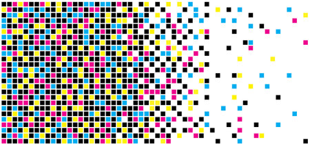 cmyk, dotted dot point pixels. Vector pixel dating icon. Monochrome seamless pattern. Mosaic background. Raster square shapes sign. Computer pixelated. Cyan, magenta, yellow, black.のイラスト素材