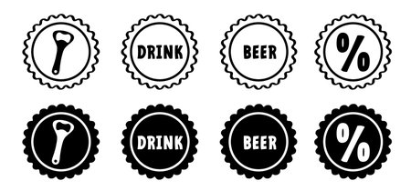Drink 0% beer. Bottle opener pattern banner, Vector Bottle cap icon or symbol. Dry January. Restaurant, cafe or bar seamless. Beer bottle opener banner. bear cap.のイラスト素材