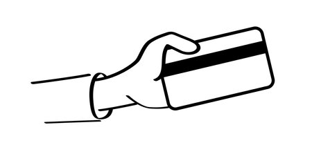 Bribe. payment icon. Cartoon hand holding a credit card. Contactless card. pay cards. Plastic cards, payments. Wallet, money and hand. Banking finance investment. Transaction, transfer conceptのイラスト素材