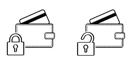nf pay. Credit card with lock icon. Locked bank security card. icon. Bribe. Cartoon contactless card. pay cards. Wallet, protection, secure payments, secure credit card. Transaction, transfer conceptのイラスト素材