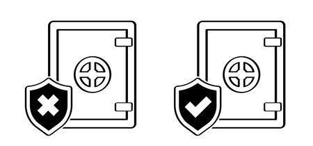 Cartoon safe box or safe lock. Vector safe deposit handle. Closed, banking safety and financial security. Secure boxes, protection of gold, money and cash coins. Code locks.のイラスト素材