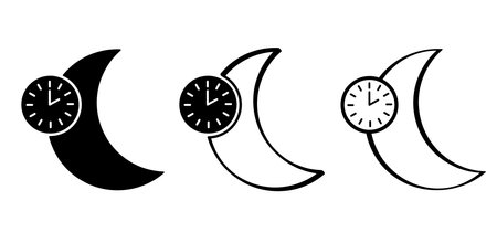 Cartoon moon alarm clock, sleep time. Face eye, sleep icon, night dreams and bedtime idea. sheep, sleeping or wake up sign. sweet dreams. Zzz, Zzzz, snooze bed sleep snore symbol. ringing icon.のイラスト素材